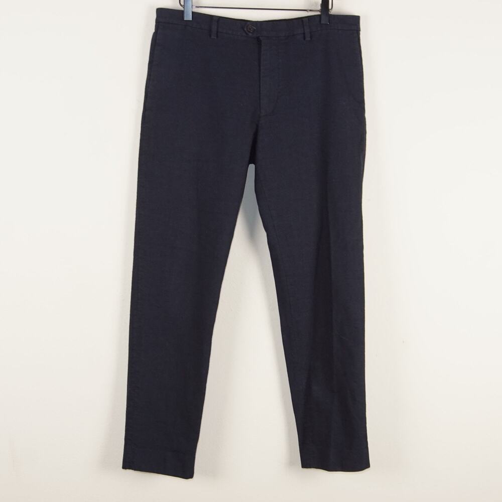 Club Monaco Sutton Textured Cotton Wool Blend Slim Leg Blue Pants Mens 33 x 29